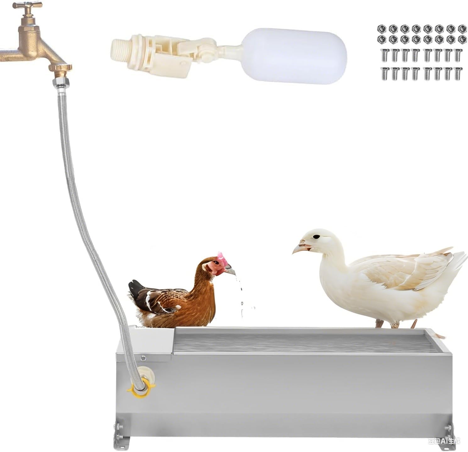 Automatic Poultry Waterer with Float Valve - 304 Stainless Steel Chicken Waterer for Chickens, Ducks, Geese, Turkeys - Leak-Proof, Easy Clean Large Capacity Animal Drinker for Farm.