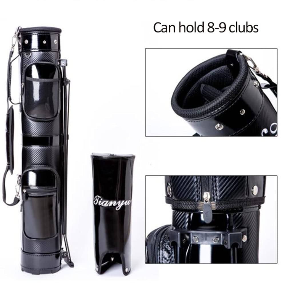Golftasche, Leichte Golf-Standtasche, tragbare Golftasche, Golf-Tragetasche for Herren und Damen, for 9 Schläger, schwarzes PU-Leder