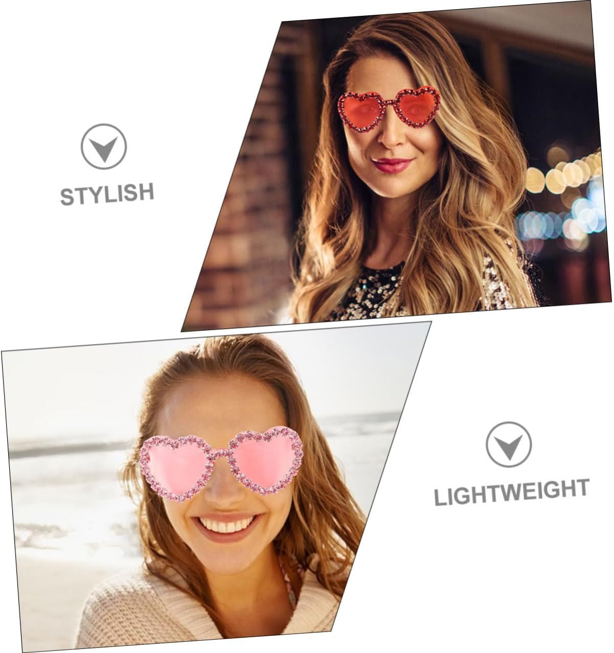 ARTIBETTER 2pcs Women’s Rimless Heart Sunglasses Pink and Red Gradient Lens UV Protection Summer Beach Party Eyewear