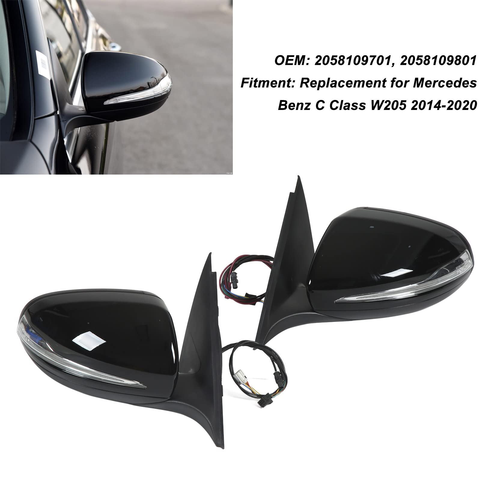 Pour Rétroviseur De Classe C W205, Rétroviseur Extérieur De Voiture Avec Chauffage électrique Pliable 2058109701 Accessoires De Mise à Niveau De Remplacement Pour Classe C W205 2014-2022
