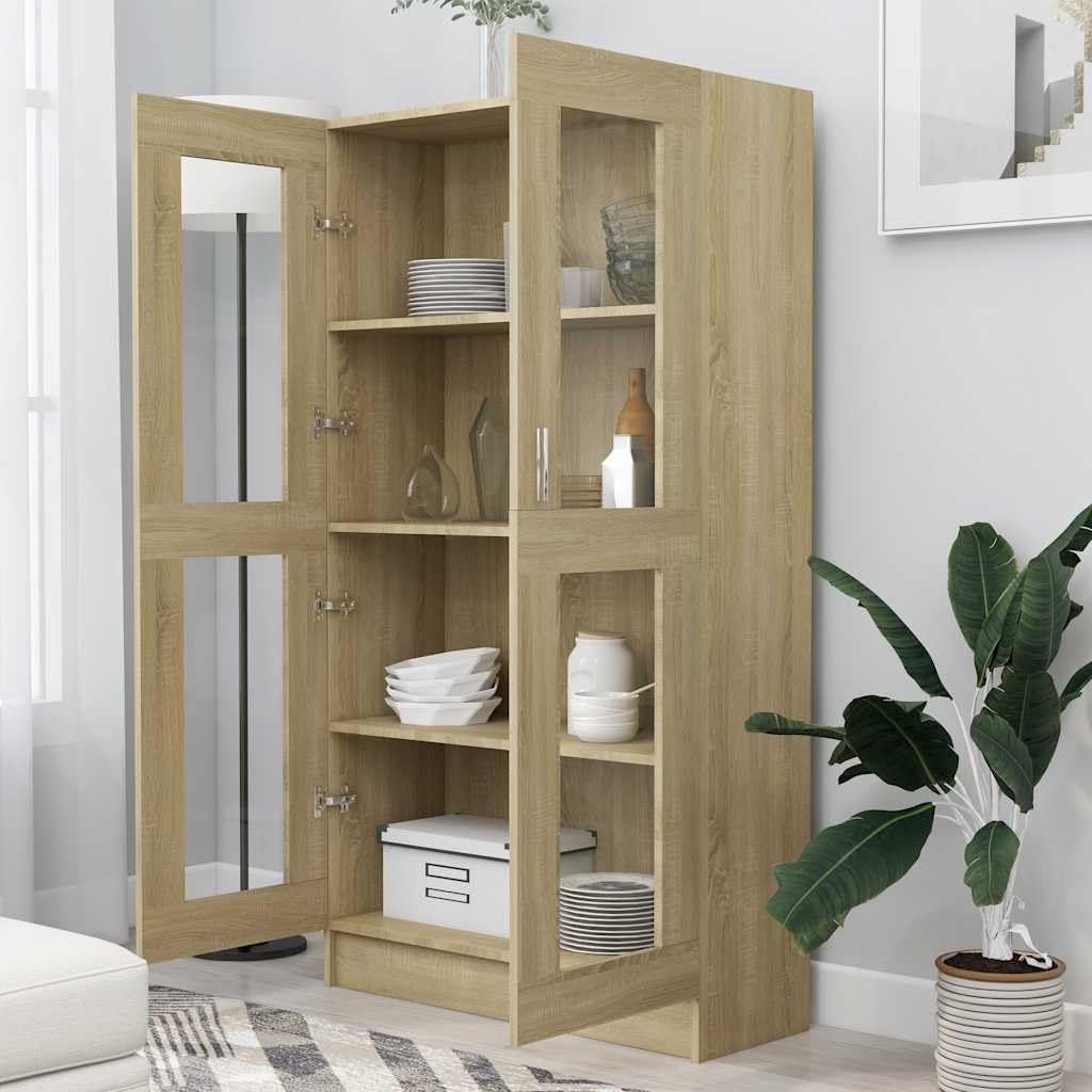 Tomostar Vitrine en Verre, Armoire Vitrine de Collection Armoire Vitrée Bibliothèque Meubles de Rangement pour Salon Chêne Sonoma 82,5x30,5x150 cm Bois ingénierie
