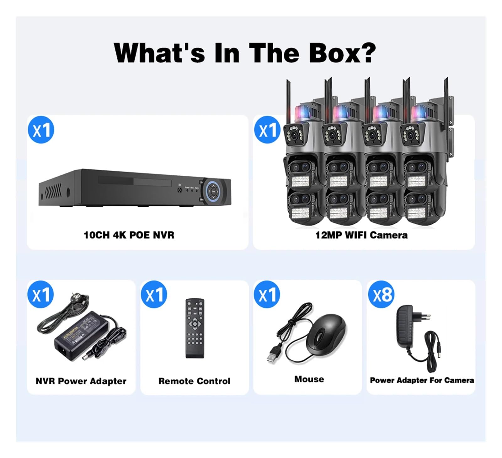 Kit sans Fil à Trois objectifs avec Zoom 8X de 10e génération(None,8 Cameras 10CH NVR)