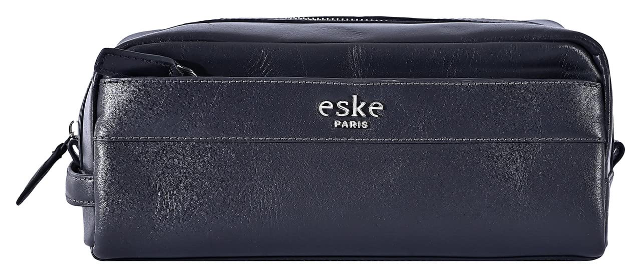 eske Clark Unisex Leather Travel Cosmetic Pouch - Utility Pouch - Toiletry Organizer Bag - Makeup Organizer - Cosmetic Bag