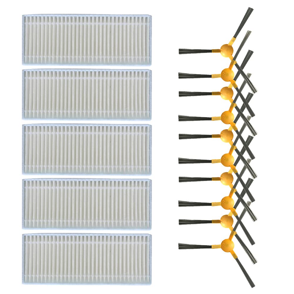 ZYNCUE Kit filtro spazzola laterale per Netbot S12 per Haier T550W T560H Robotic Aspirapolvere Parti di ricambio, include 5 filtri, 10 spazzole laterali