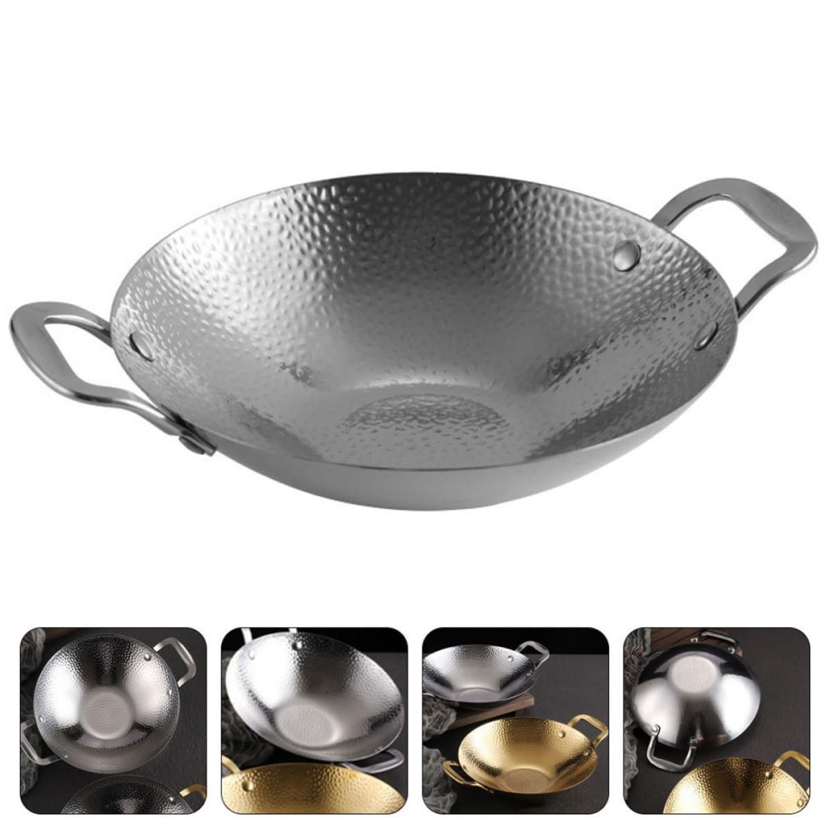 Pentola e Facile da Pulire con Doppio Manico Superficie Liscia in Inossidabile Wok e Barbecue per Cucina Domestica