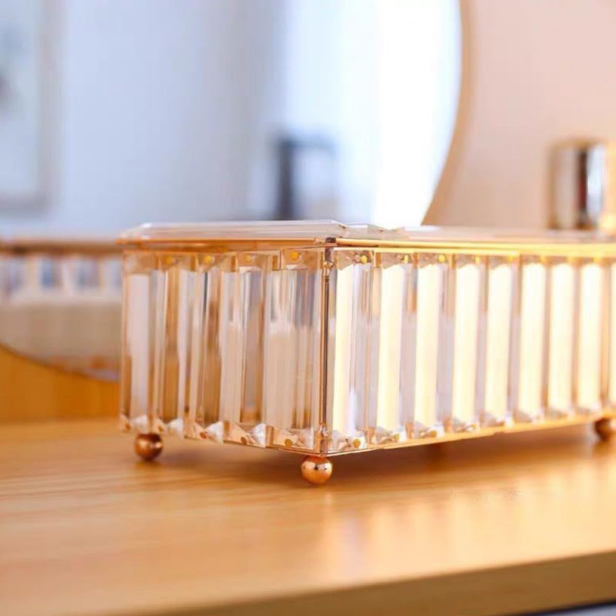 Boîte à Mouchoirs Blanc Couvercle en Cristal Verre Alliage