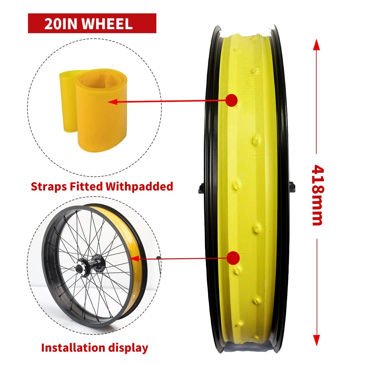 Ruota Anteriore per Biciclette con Pneumatici Larghi 20/26 x 4 Pollici, Cerchio in Lega a Doppia Parete, 36 Fori, Freno a Disco, sgancio rapido 9 x 135 mm, per Bici elettriche da s
