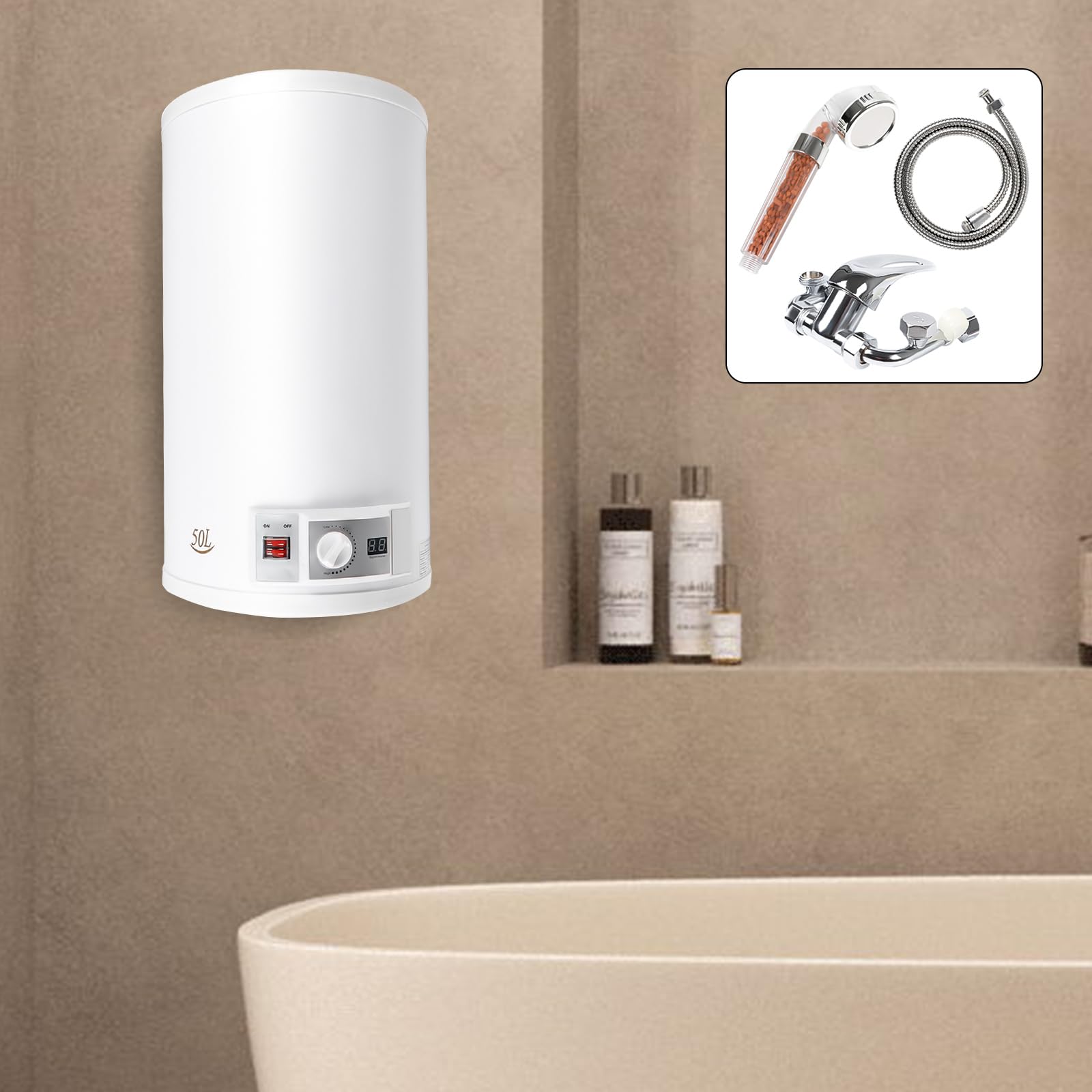 Scaldabagno Elettrico Da 50 L, 2000 W, Montaggio A Parete, Resistente