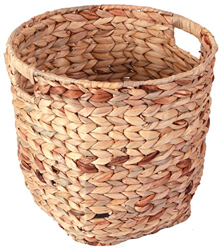 Vintiquewise Water Hyacinth Large Round Wicker Wastebasket With Cutout Handles #TOP15