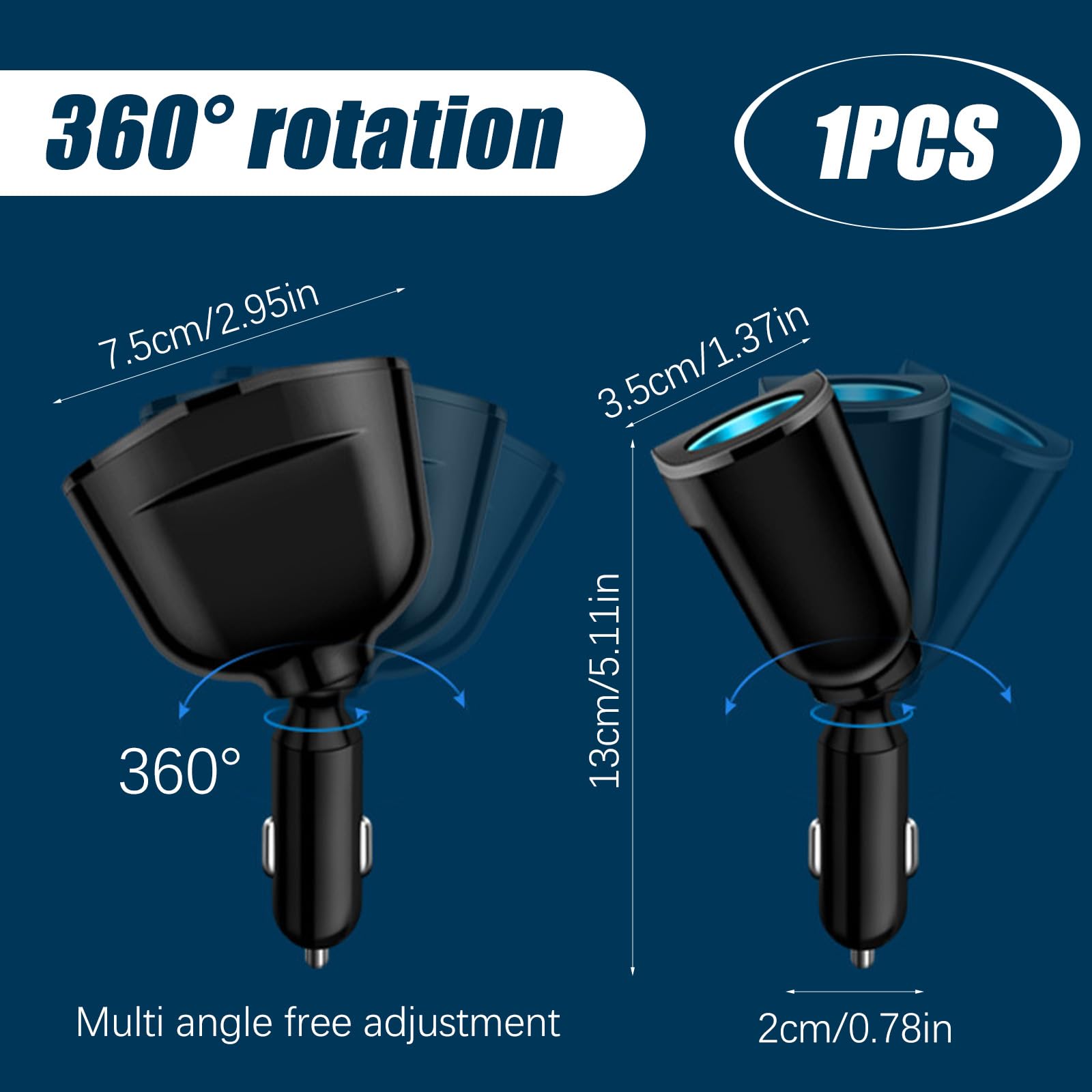 Rallonge Allume Cigare Adaptateur Allume-Cigare 4 Prises + 2 USB - Chargeur Voiture 12V/24V 120W Accessoire Auto Recharge Téléphone GPS