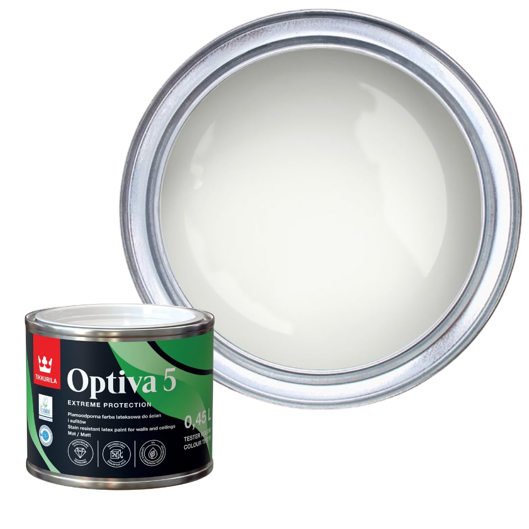 TIKKURILA Optiva 5 Matt Emulsion Paint โ Durable, Scrubbable & Easy-Clean for Walls and Ceilings | Zero VOC - 0.5L Paper F497