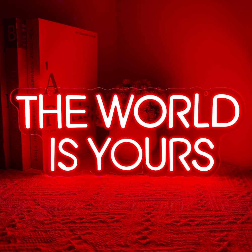 The World is Yours Neon Sign,Red Dimmable LED Light Signs for Wall Art Decor,Backdrop for Cinema Bedroom Club Party Man Cave,Gift for Boys Teen Men USB Powered(14.2"*5.5")