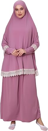 ihvan online Muslim Dresses for Women, Two-Piece Long Sleeve Islamic Prayer Dress, Hijab for Women