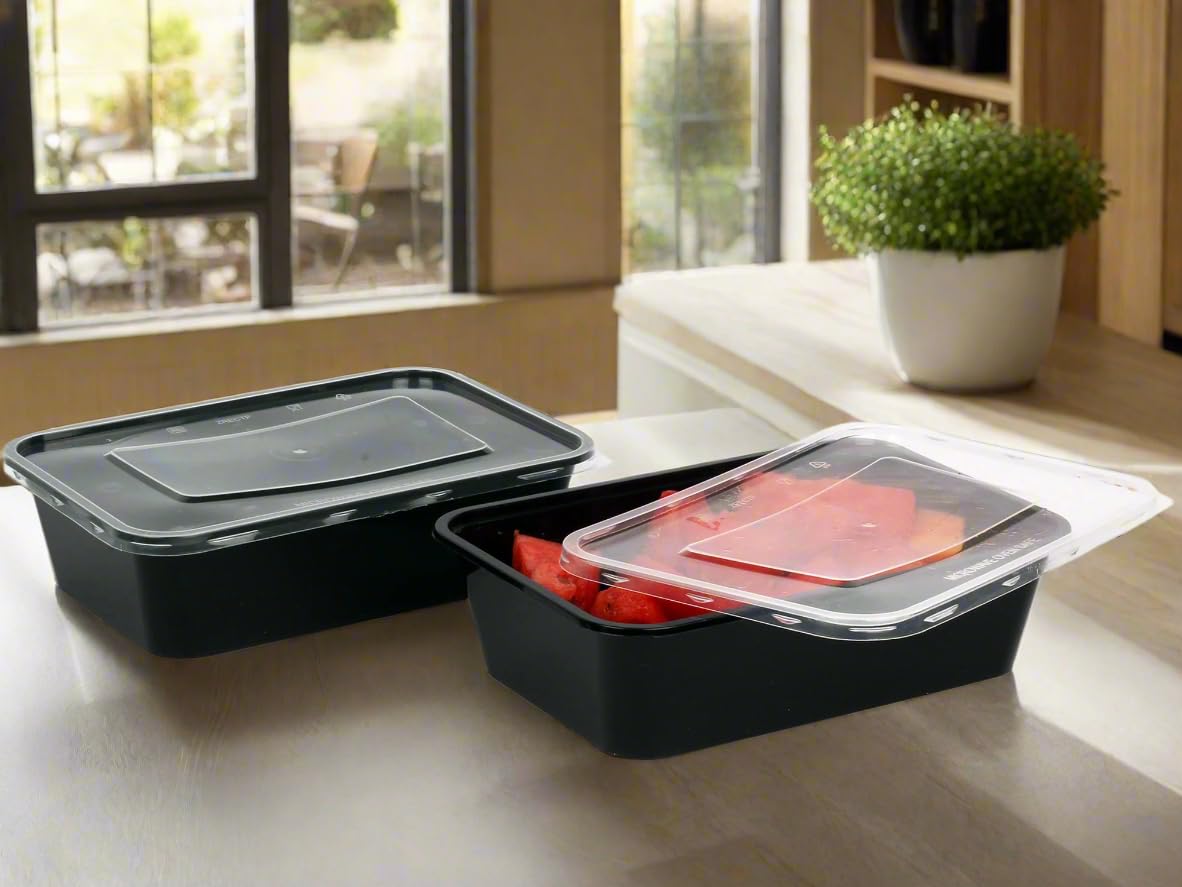 Hot Bargains 50 X650Ml Black Plastic Food Containers With Lids Takeaway Meal Prep BoxesMicrowave & Freezer Safe Food Containers from B&Q