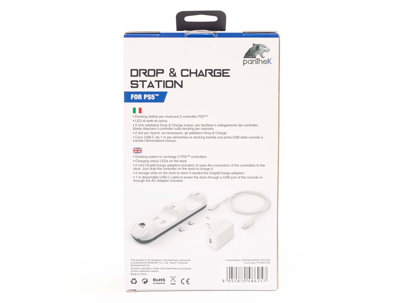 Panthek Dual Drop & Charge Station H2 + 2Pcs Mini Safe Plug + Ac Adaptor Ps5