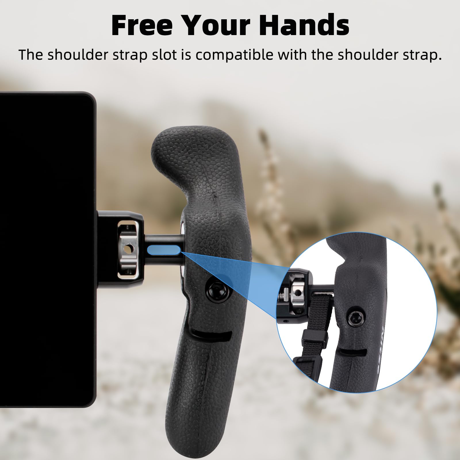 Nitze Poignée Latérale pour Le Moniteur SmallHD, Poignée Latérale en Aluminium et Caoutchouc Ajustable à 360° avec Fente pour Bandoulière - PA32F