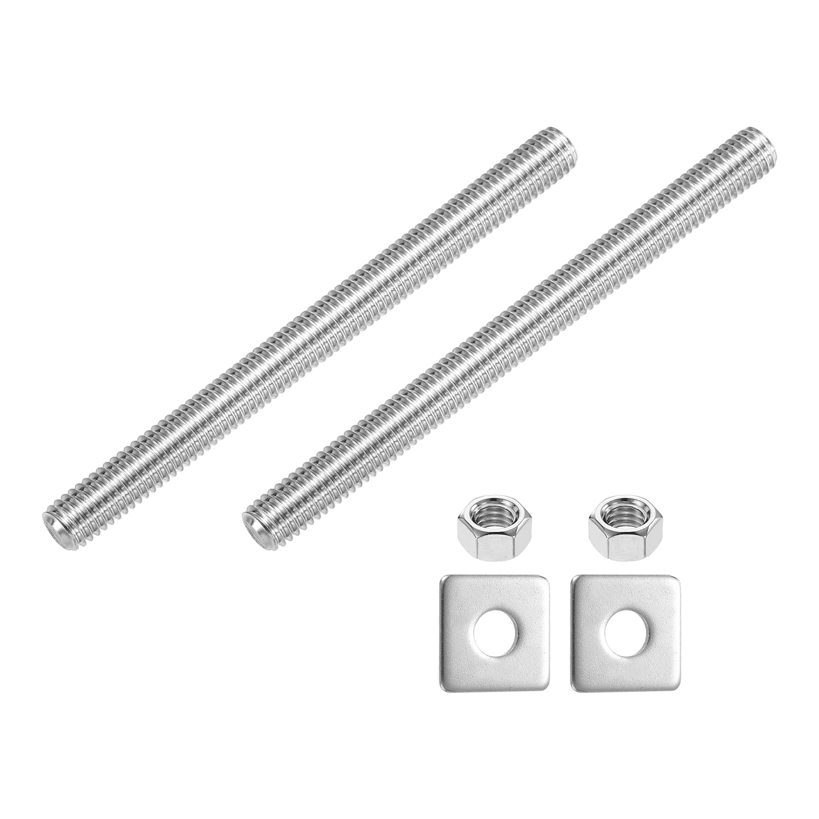 sourcing map 3/8"-16 UNC Fully All Threaded Rod, 2 Pcs 304 Stainless Steel Long Threaded Screw 120mm/4.7" Length Right Hand with Square Washers for Furniture Mounting Assembly Fastening