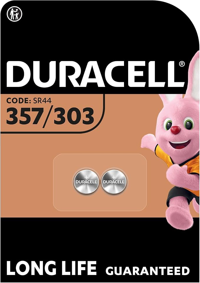 Duracell pilas especiales de óxido de plata 357/303 de 1,55 V (paquete de 2) (SR44/V357/V303/SR44W/SR44SW), diseñadas para su uso en relojes, calculadoras y dispositivos médicos