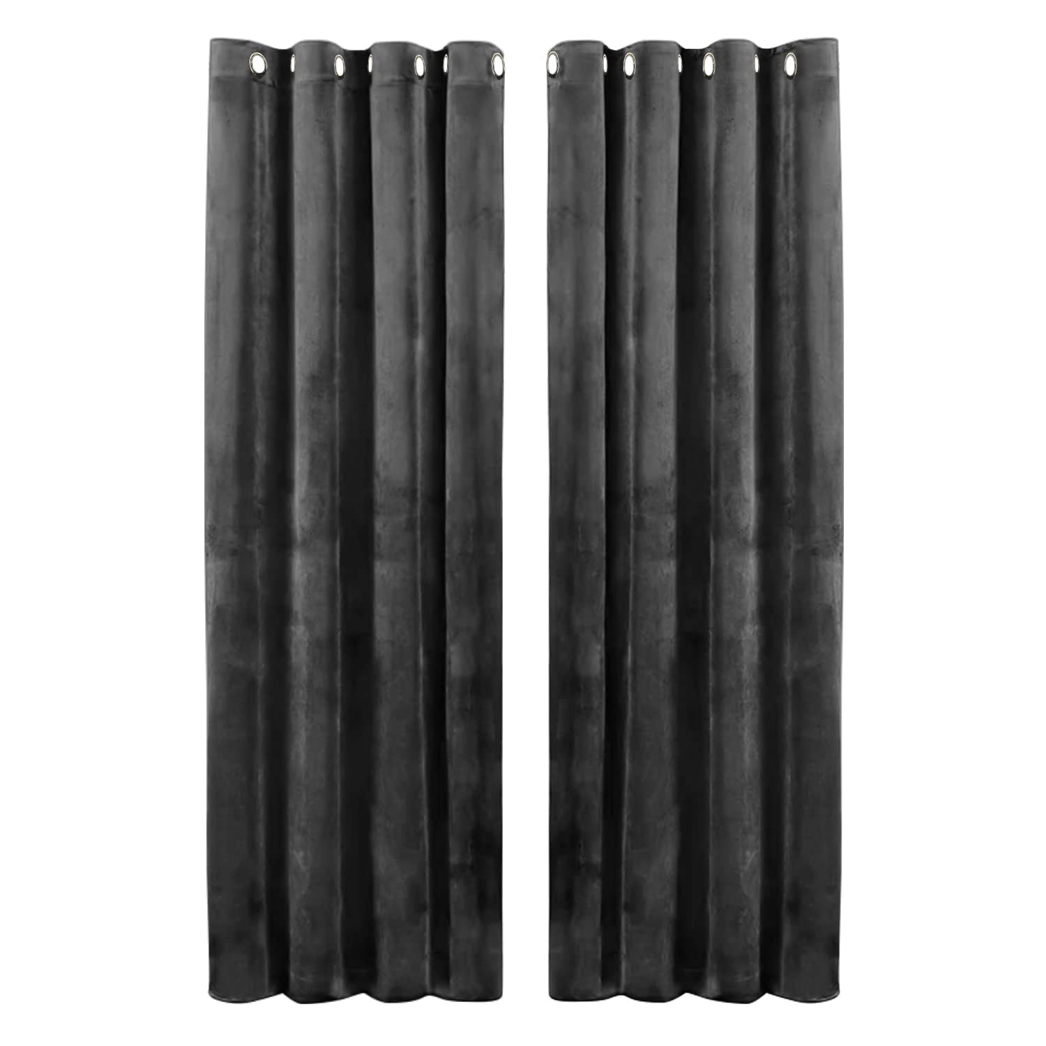Hafaa Grey Blackout Curtains for Bedroom – 46” wide x 54” drop Readymade Crushed Velvet Curtains for Living Room – Eyelet Room Darkening Curtains with 2 Tie Backs (116cm x 137cm) — image 1