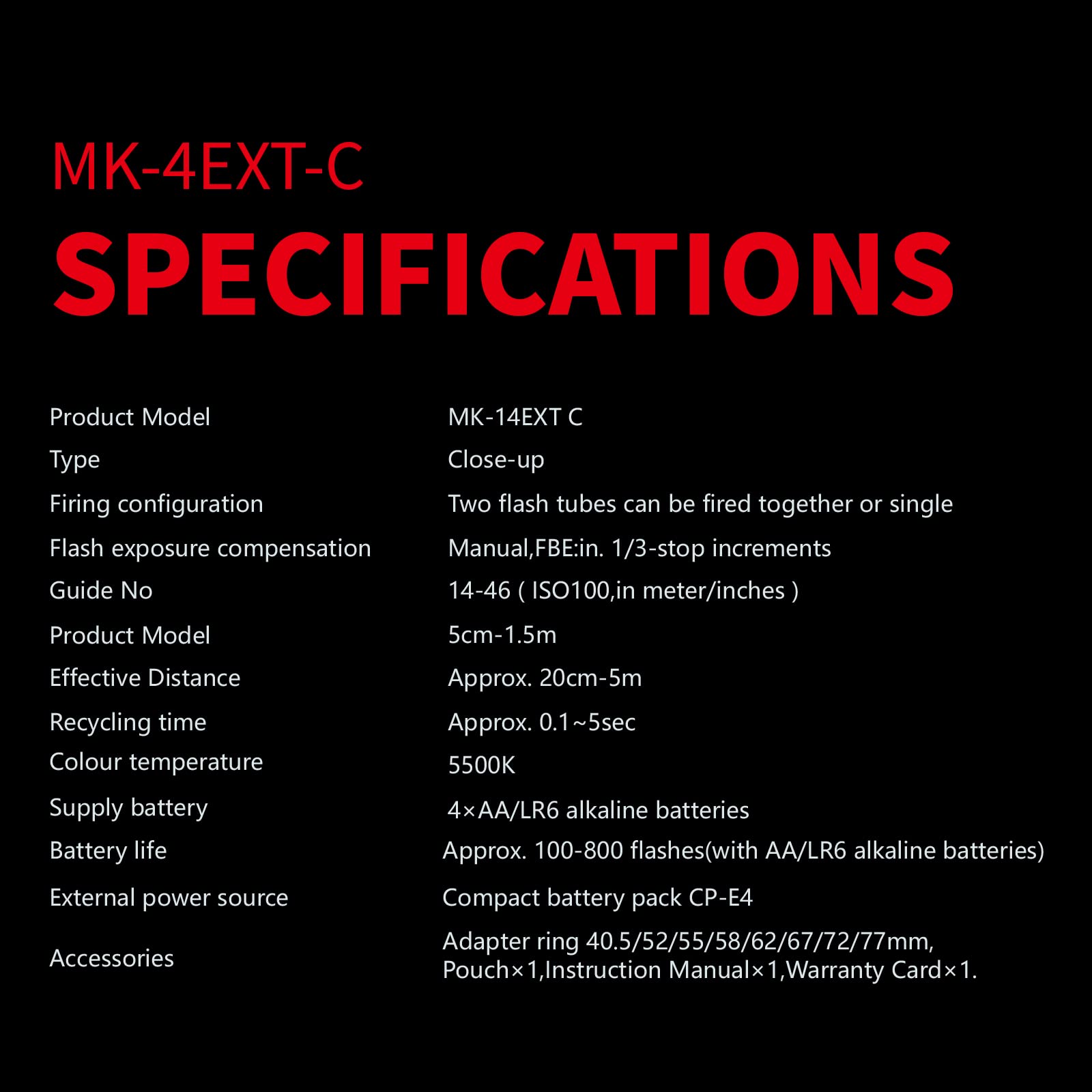 Meike MK-14EXT-C E-TTL Macro Ring Lite Flash con LED AF Assist per Canon DSLR