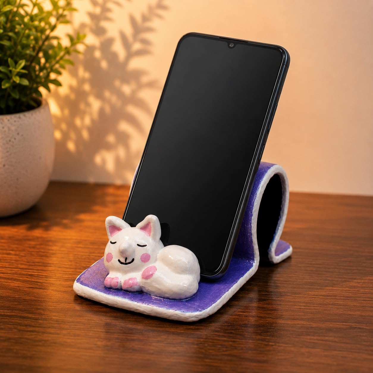 Cute Cat Phone Stand Holder for Mobile Phones | Handmade Ceramic Mobile Holder for Desk | Smartphone Stand for Video Watching, Online Classes, Office Desk Decor & Gift Item-image-22
