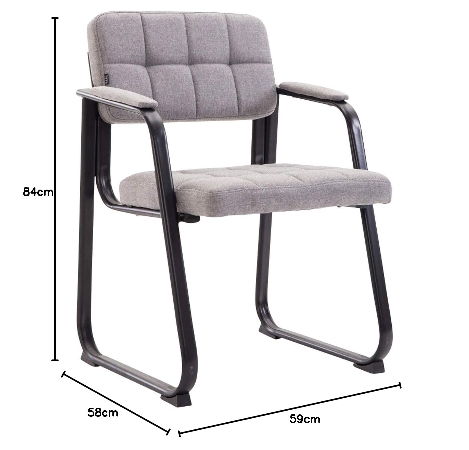 CLP Chaise avec Accoudoirs Canada B Rembourrée, Visiteur & Conférence, Tissu, Piétement Métal Noir Mat, Salle d'Attente, Couleur:Gris Clair