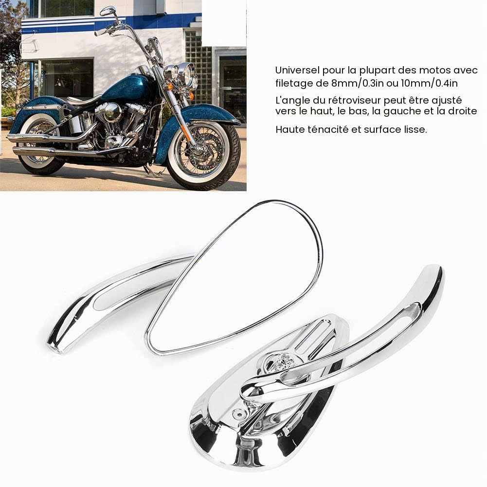 Rétroviseurs De Moto, 8 Mm 10 Mm De Rétroviseur Convexe De Moto, Rétroviseurs Chromés De Moto Réflecteur De Guidon En Forme De Larme De Crâne