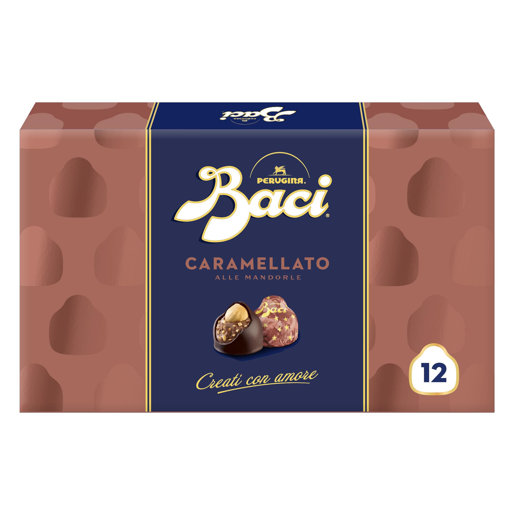 BACI PERUGINA Caramellato alle Mandorle Cioccolatini Fondenti ripieni al Gianduia, Scatola Regalo 150g