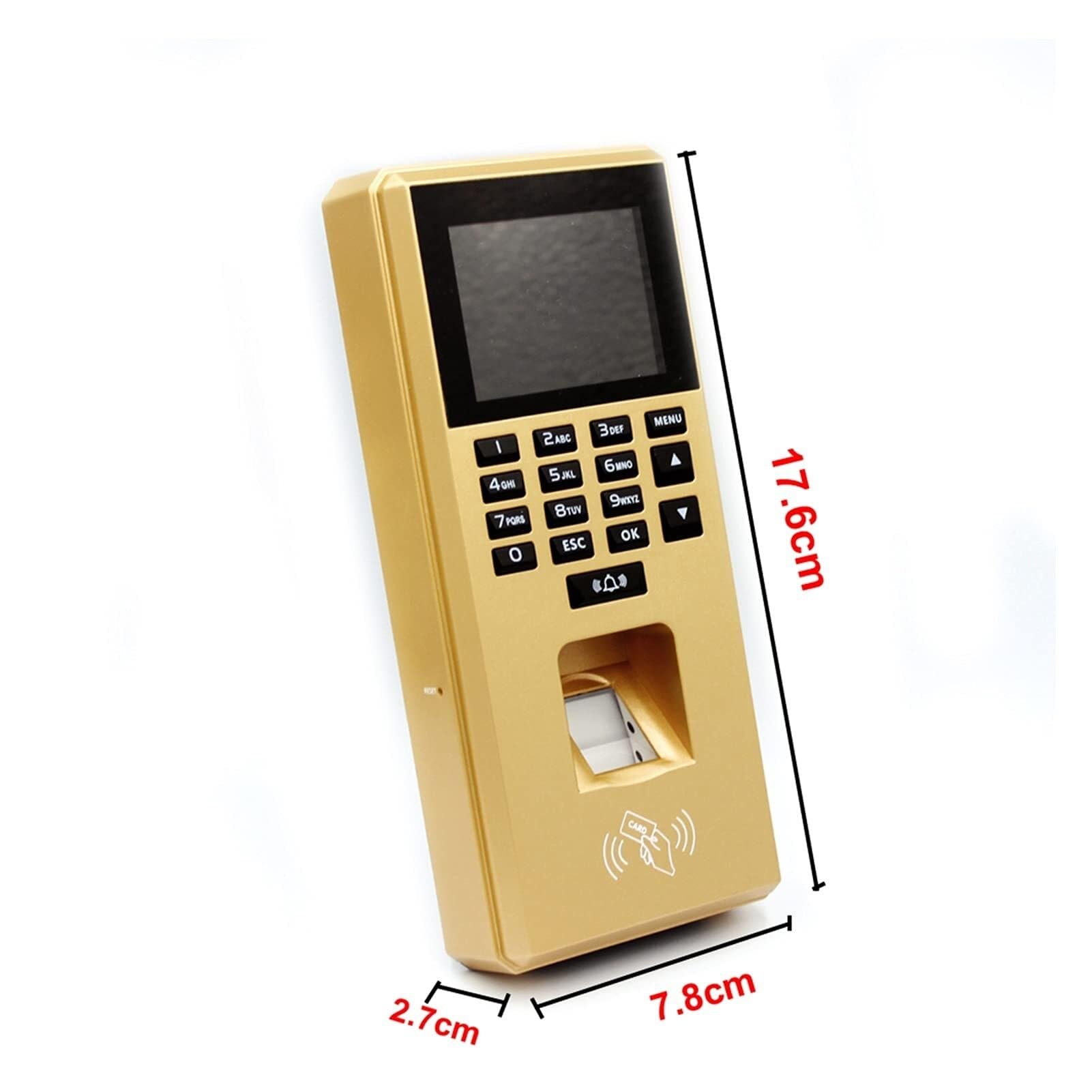 Macchina per la rilevazione delle presenze con Impronte digitali da 2,4 Pollici con USB, Tastiera, Controllo accessi RFID e Sistema biometrico - Golden