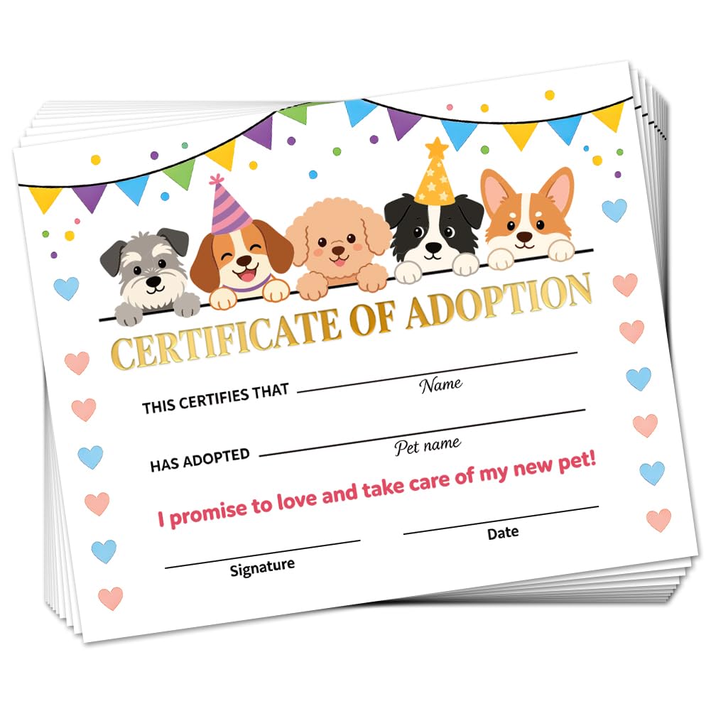DOODLREAM 30Pcs Bunting Puppy Pet Adoption Certificates 30 x 20 cm