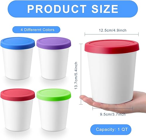 Miniatura 2 de 4 recipientes de helado de 1 cuarto de galón para helados caseros, contenedores reutilizables de almacenamiento de helado con tapas de silicona para