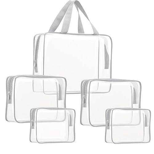 Kit de 5 piezas de bolsa de aseo de viaje de PVC transparente para mujeres y hombres, organizador de embalaje de vinilo impermeable, bolsas de