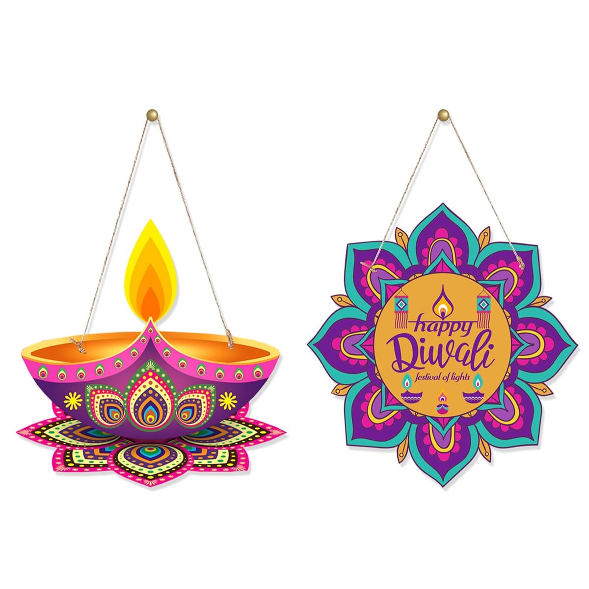 Amazon.com: KYMY 2pcs Happy Diwali Hanging Door Sign, Deepawali