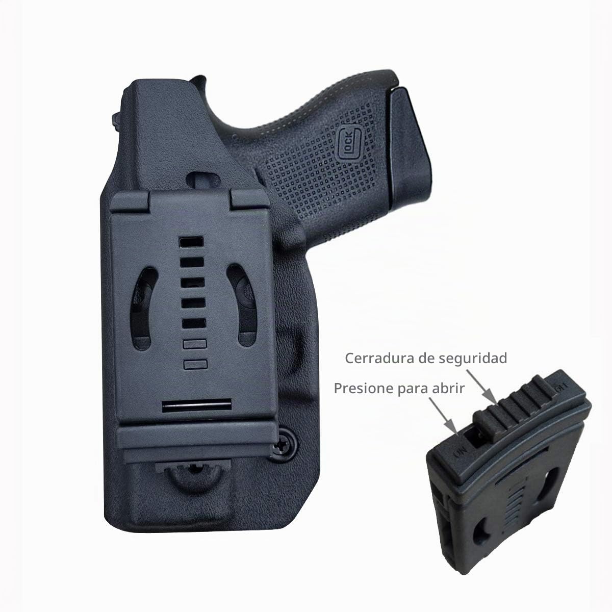 Glock 43 holster, Glock 43x holster OWB Kydex Funda Custom Fit: Glock 43 / Glock 43X (Gen 1-5) Pistol - Transporte exterior de la pretina - Clip de cinturón de 1.5-2 pulgadas - Adj. Width Height Retención de inclinación, Entrada ensanchada