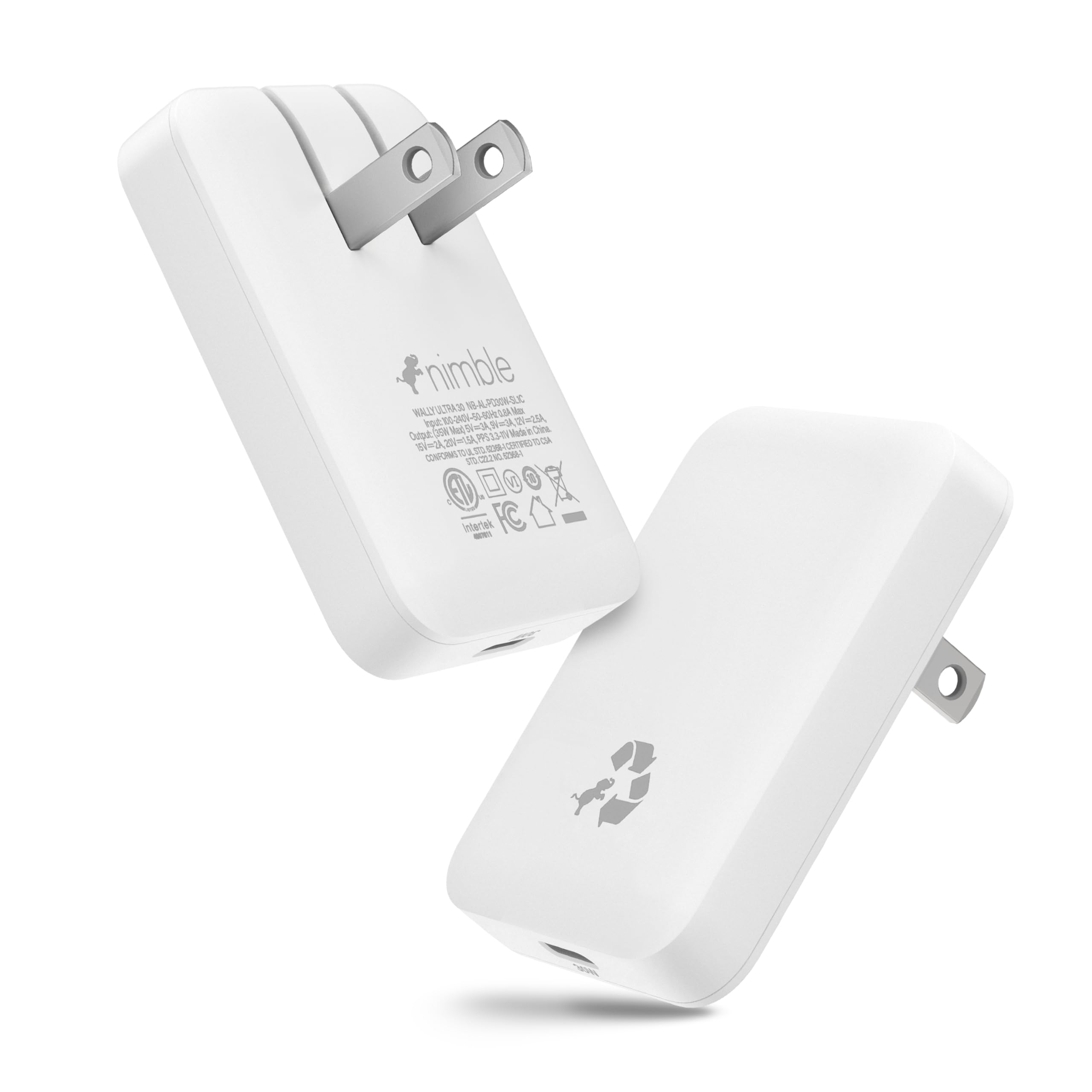 Nimble Wally Ultra Flat USB C Charger 30W Slim Wall Charger Travel Ready Fast Charging Block Foldable Power