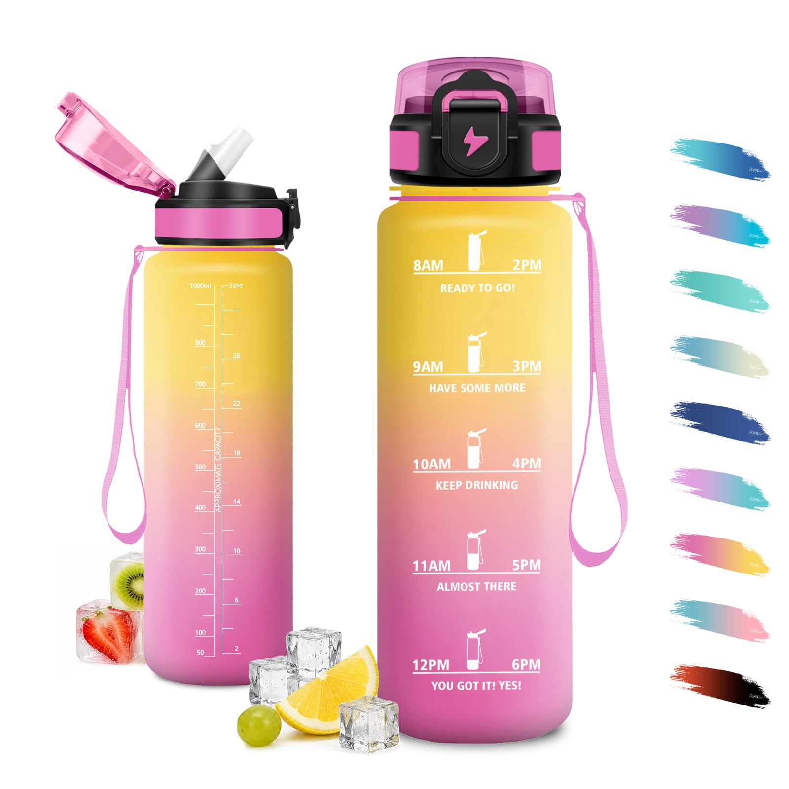 JAPORIA 1L Water Bottle with Straw Motivational Leak Proof BPA Free Water Bottle for Outdoor, Sports, Gym