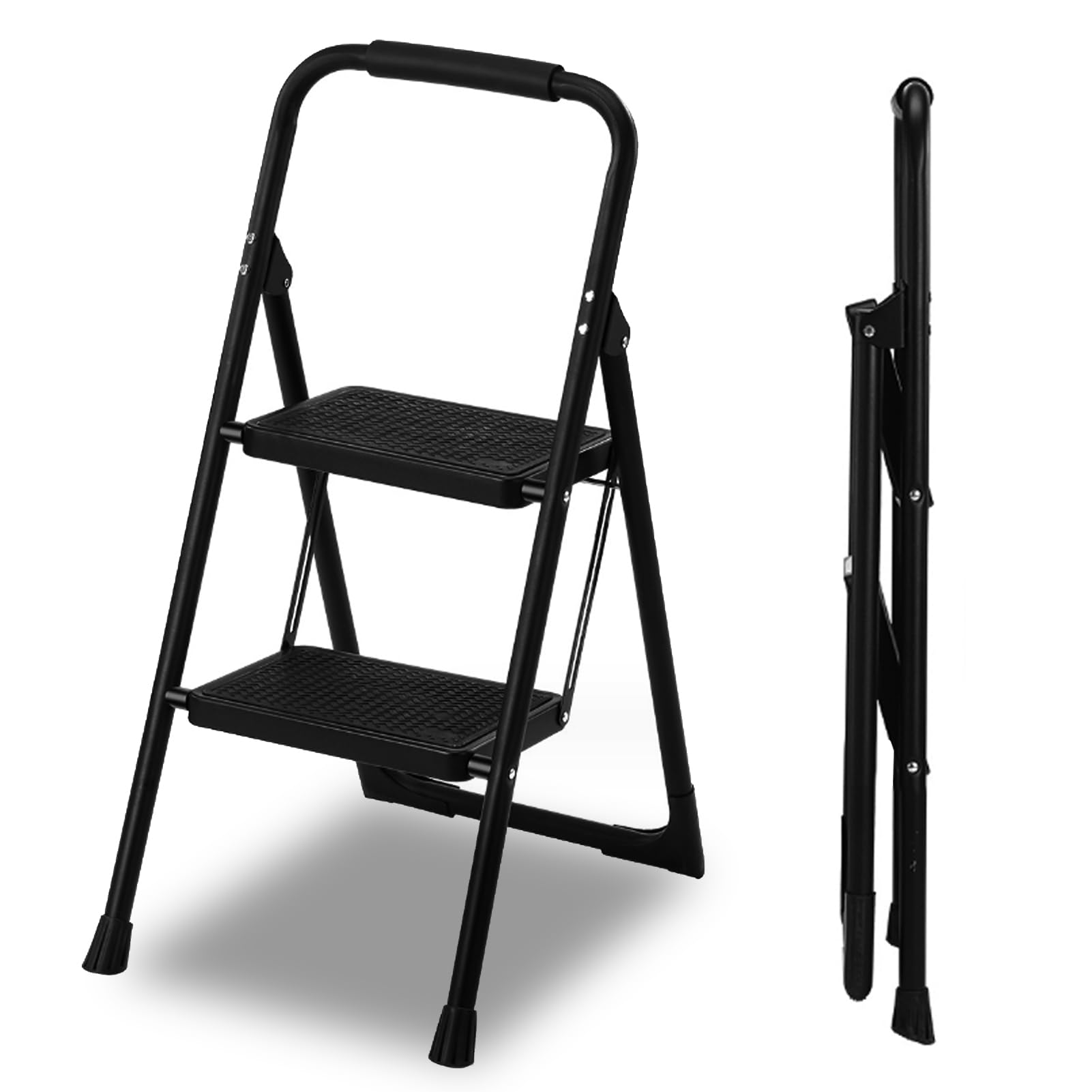 DAYONG Folding 2 Step Ladder for Adults, Lightweight Step Stool with Handle & Wide Anti-Slip Pedals, Portable Stepladder for Home Kitchen Office Garden, Max Load Capacity 150KG (2-Step)