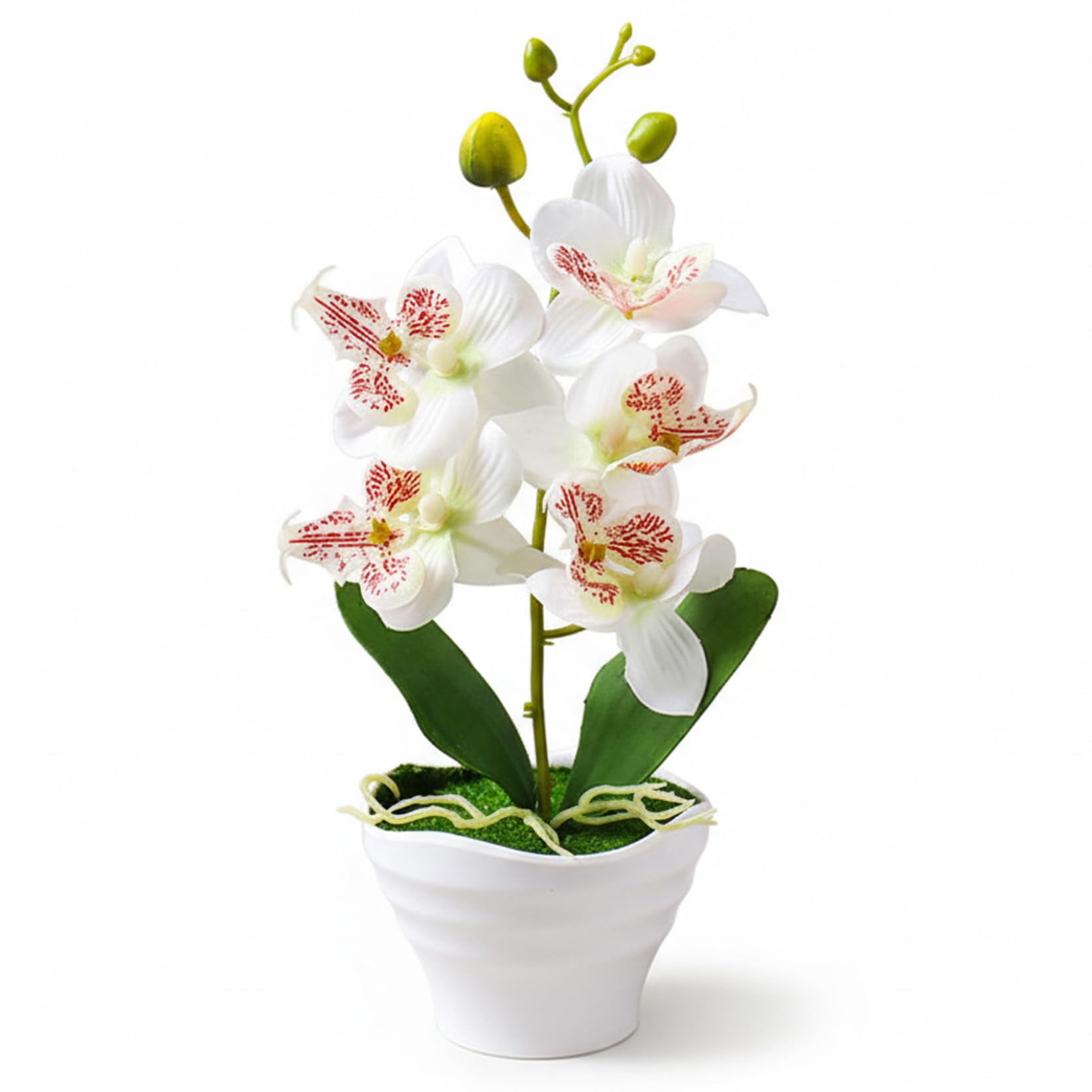 Neptuiby Artificial Orchid in Pot - Realistic Silk Orchids Artificial Flowers for Home Decor, White Faux Orchid Plant with 5 Blooms for Table Centerpiece.