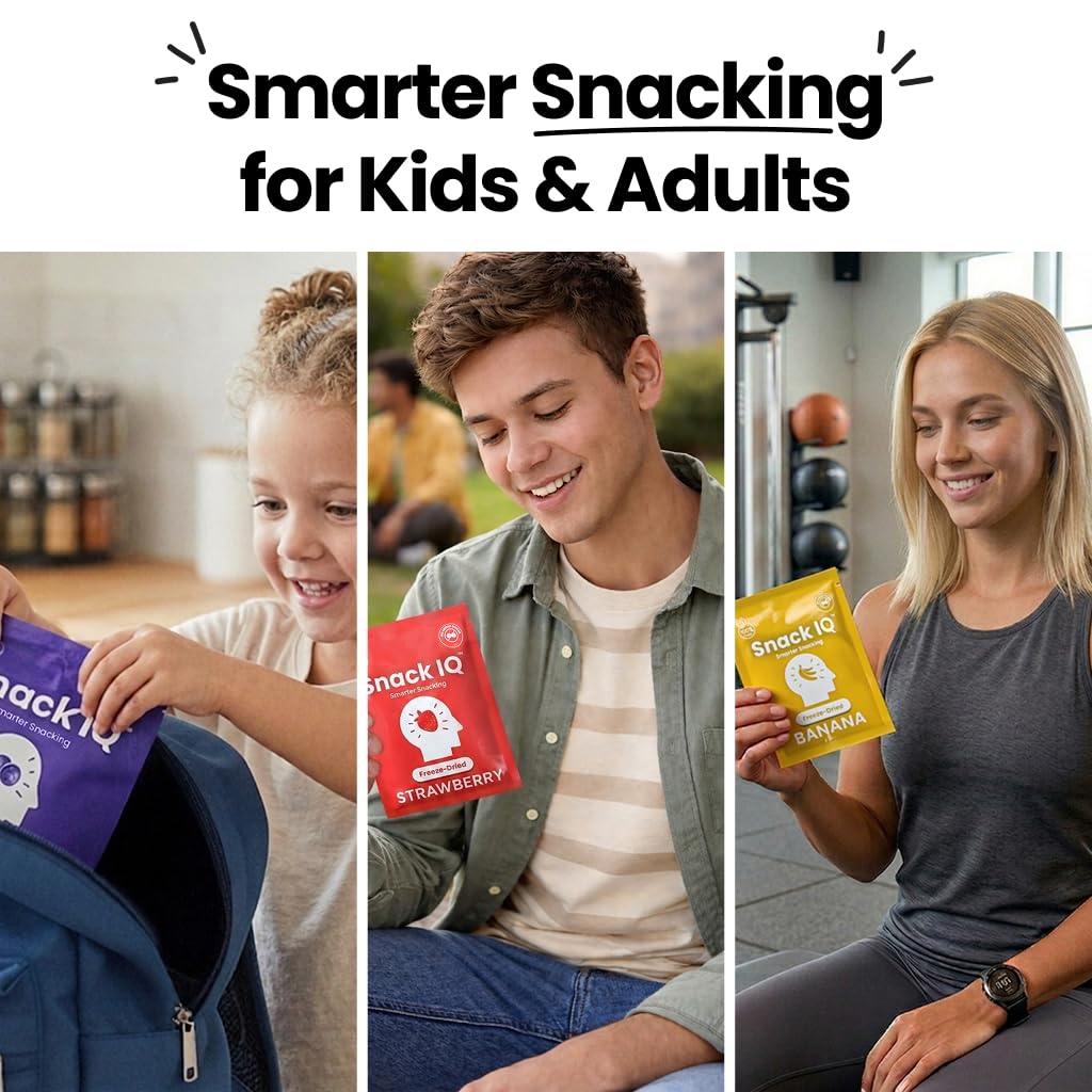 Snack IQ Freeze Dried Fruit Snacks Mixed 12 Pack - Freeze Dried Blueberries, Mango, Bananas, Apples slices, Peaches, Strawberries, & Pears - 10 Gram Individual Packs