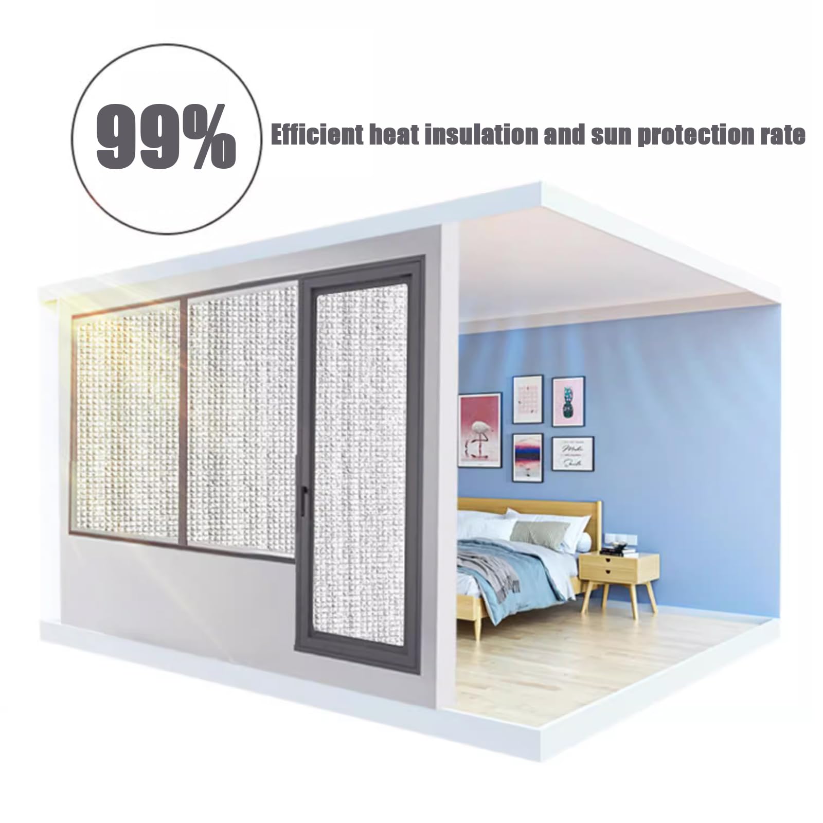 Fensterfolie Selbsthaftend Sonnenschutzfolie,Reflektionsfolie Doppelte Alu-Luftpolsterfolie Dachisolierung,Sichtschutzfolie Fenster mit Anti-UV,Für Zuhause Badzimmer oder Büro (125x280cm/49"x110")