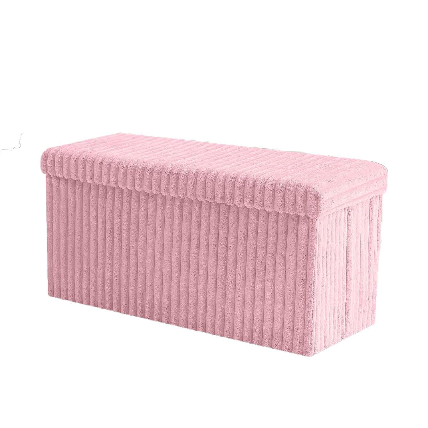 Large Ottoman Storage Box with Lid | Folding Footstool Bench Seat | Rectangular Storage Chest for Bedroom, Living Room & Hallway | Blanket, Toys & Clothes Organizer (Pink, Large Box-76x35x35 cm)