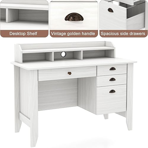 Miniatura 24 de WATERJOY Escritorio para computadora de 48 pulgadas con 4 cajones de almacenamiento y mesa ejecutiva de madera para mesa de computadora portátil