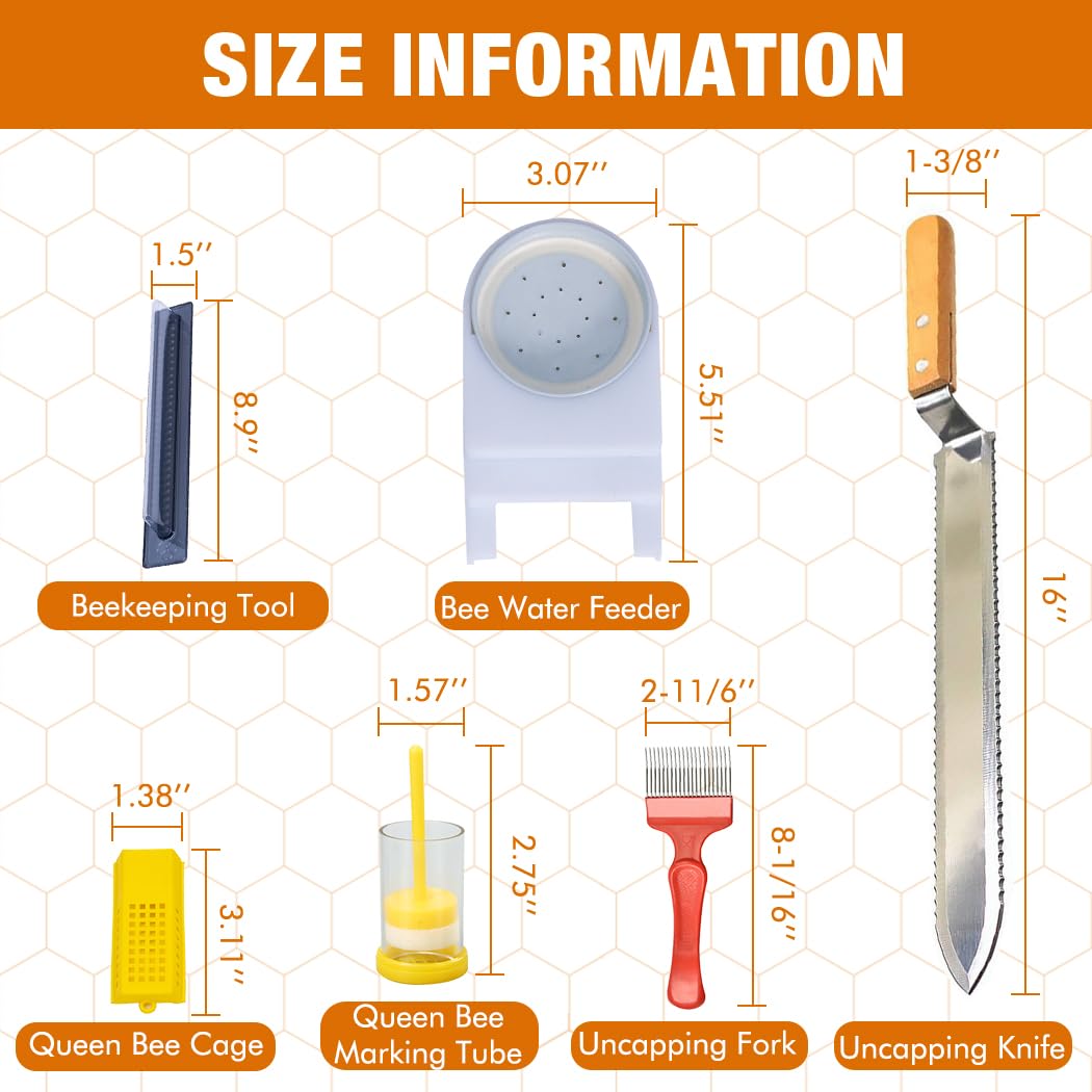 MayBee 13 herramientas de apicultura con ahumador de abejas, suministros de apicultura, kit de iniciación para principiantes y apicultores profesionales, duraderos, suministros de apicultura