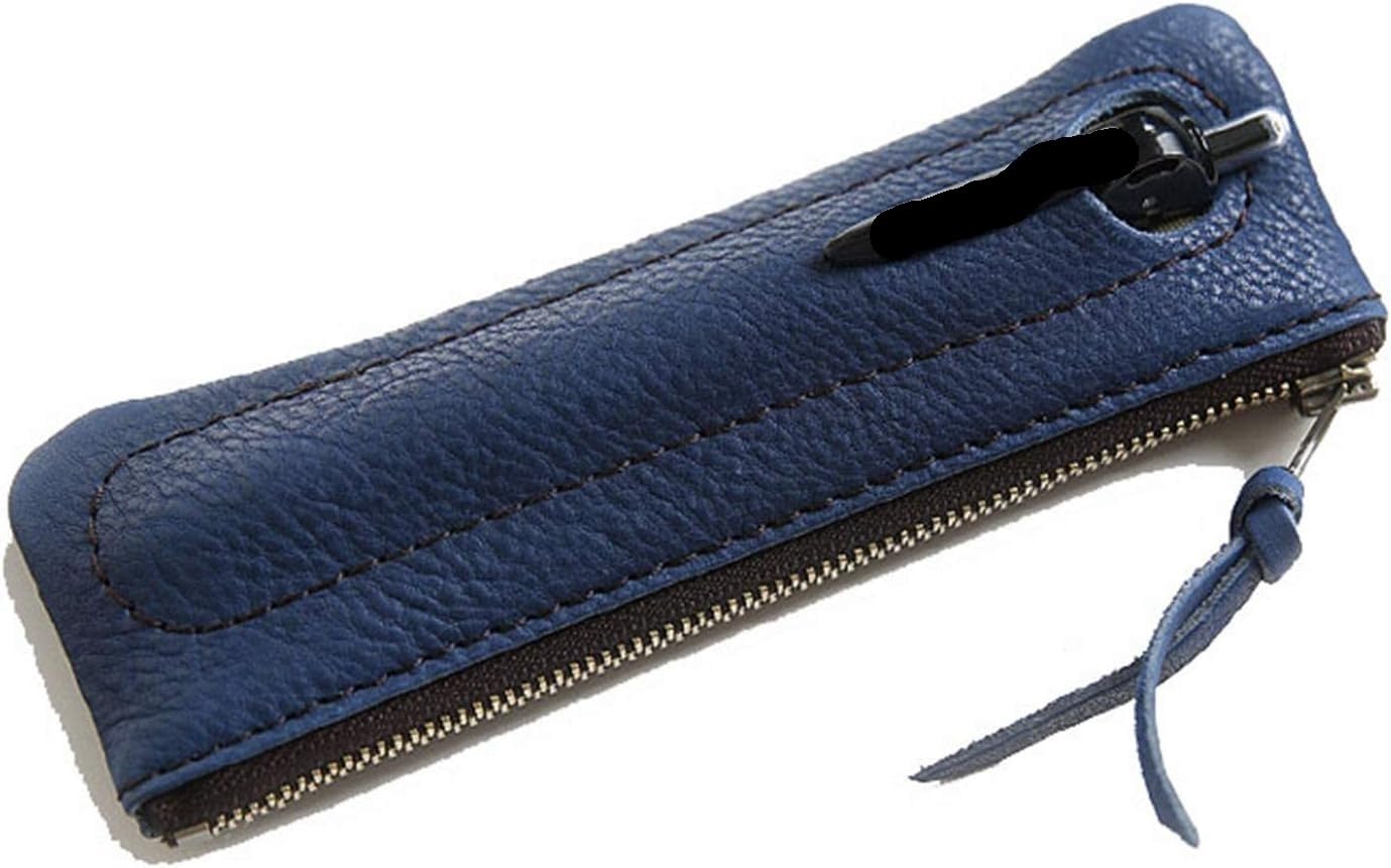 Astuccio in pelle, astuccio piccolo, Astuccio in pelle con cerniera for cancelleria Multicolor 17x5x1cm(Blue)