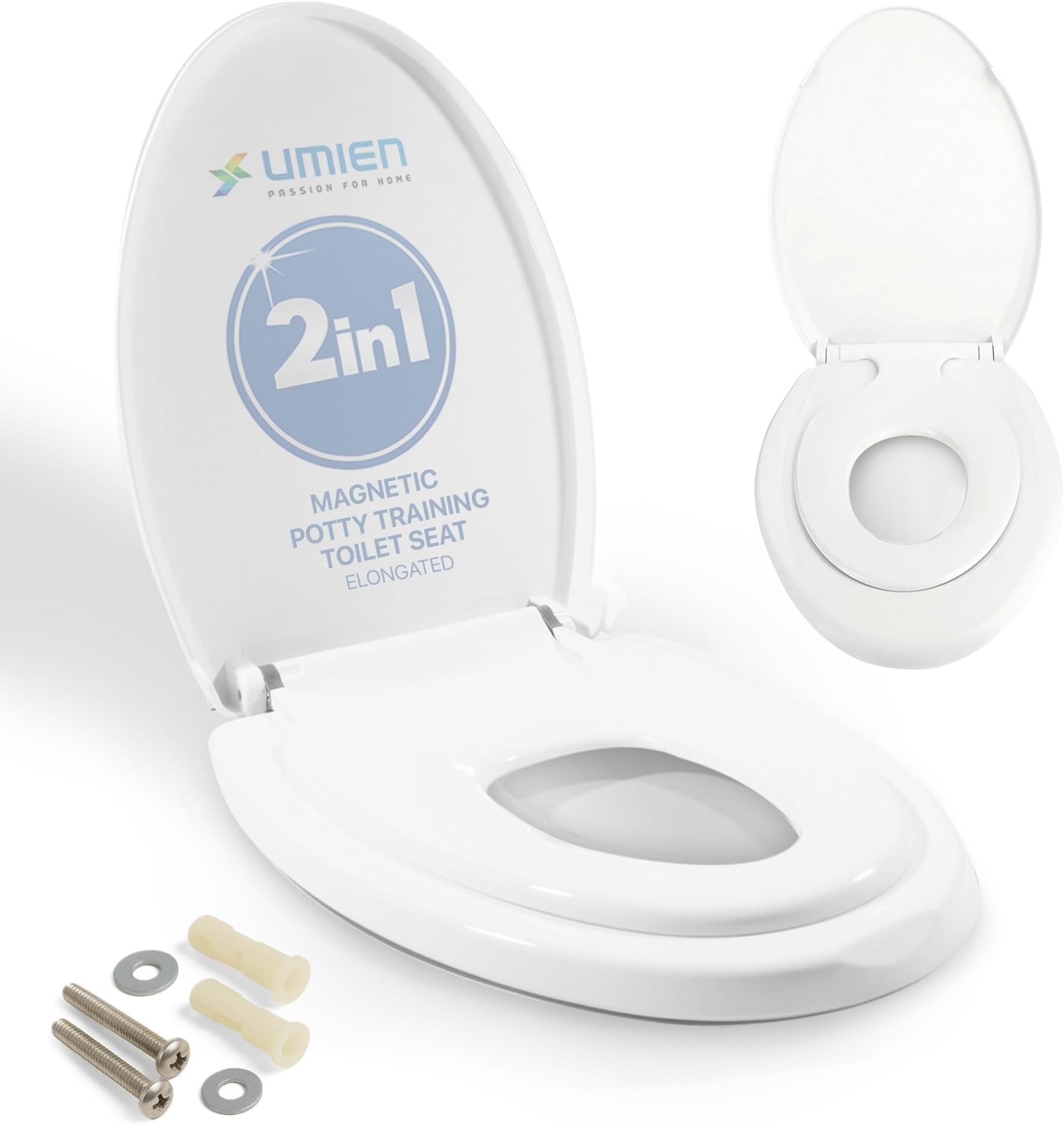 UMIEN™ Potty Training Toilet Seat With Toddler Seat - Magnetic Easy to Install Toilet Attachment for Toddler - Elongated Shape & Easy to Install