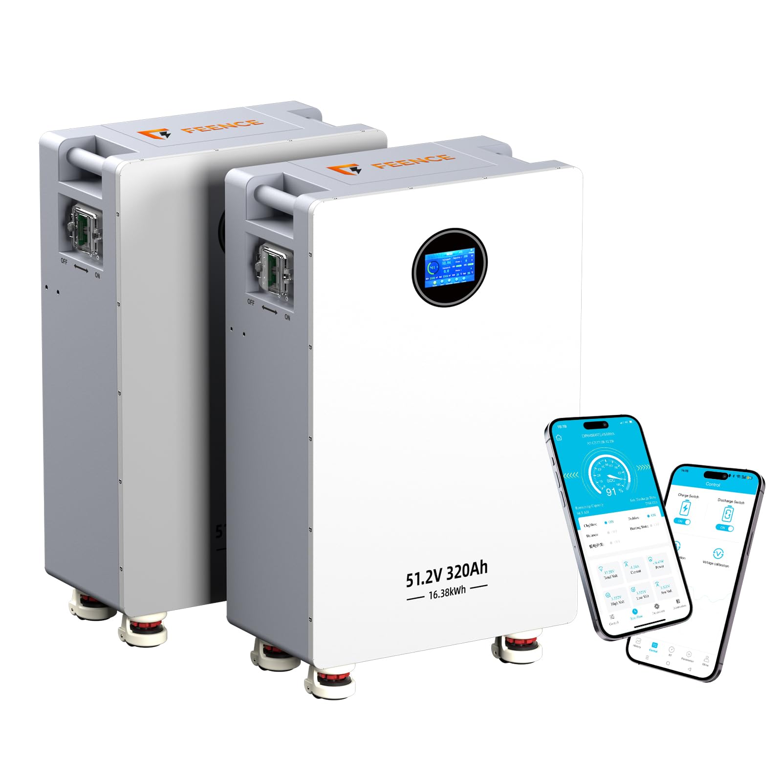 2 Pack 48V 320Ah LiFePO4 Batterie 32.768kWh Stromspeicher und Leistungsschaltern 200A BMS RS485/CAN/RS232 mit Bluetooth WLAN für Notstromversorgung zu Hause Netzunabhängige Solaranlagen