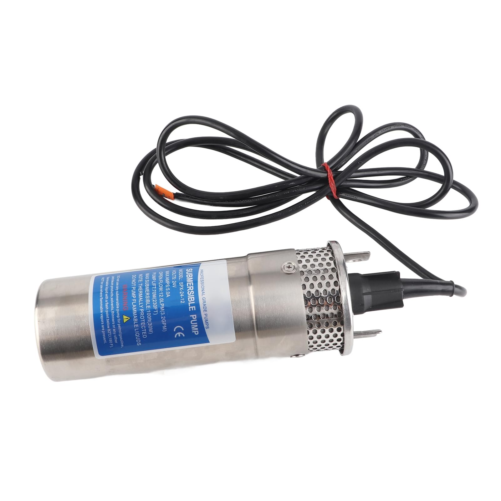 Wakects Bomba de Agua de Pozo Sumergible de 24 V, Bomba de Agua Solar de Acero Inoxidable 5 A 12 LPM 70 M de Cabeza Protección contra Funcionamiento en Seco para Estanque de Riego de Pozos Profundos