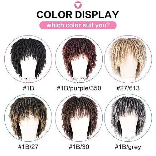 Miniatura 5 de Pelucas de rastas cortas de 6 pulgadas para mujeres y hombres negros con clips, pelucas sintéticas trenzadas de imitación afro trenzadas, rastas