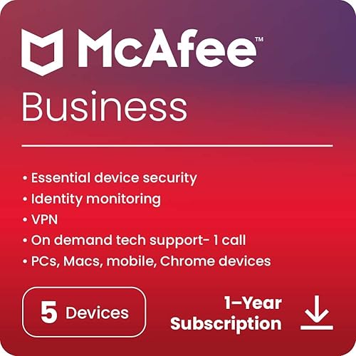 McAfee Security for Business 2025 Ready | 5 Devices | Amazon Exclusive | Antivirus Internet Security Software | VPN, Password Manager, 1 Tech Support Call | 1 Year Subscription | Download Code