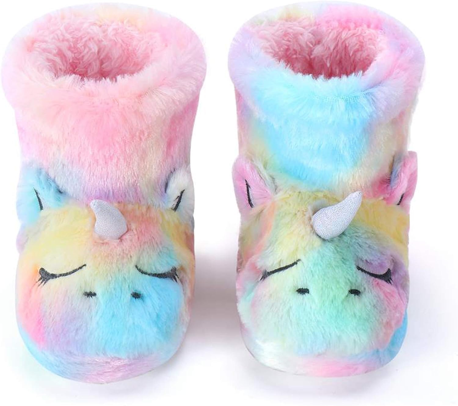 Chaussons Maison pour Enfants Bottes en Peluche pour les Filles, Licorne Multicolore